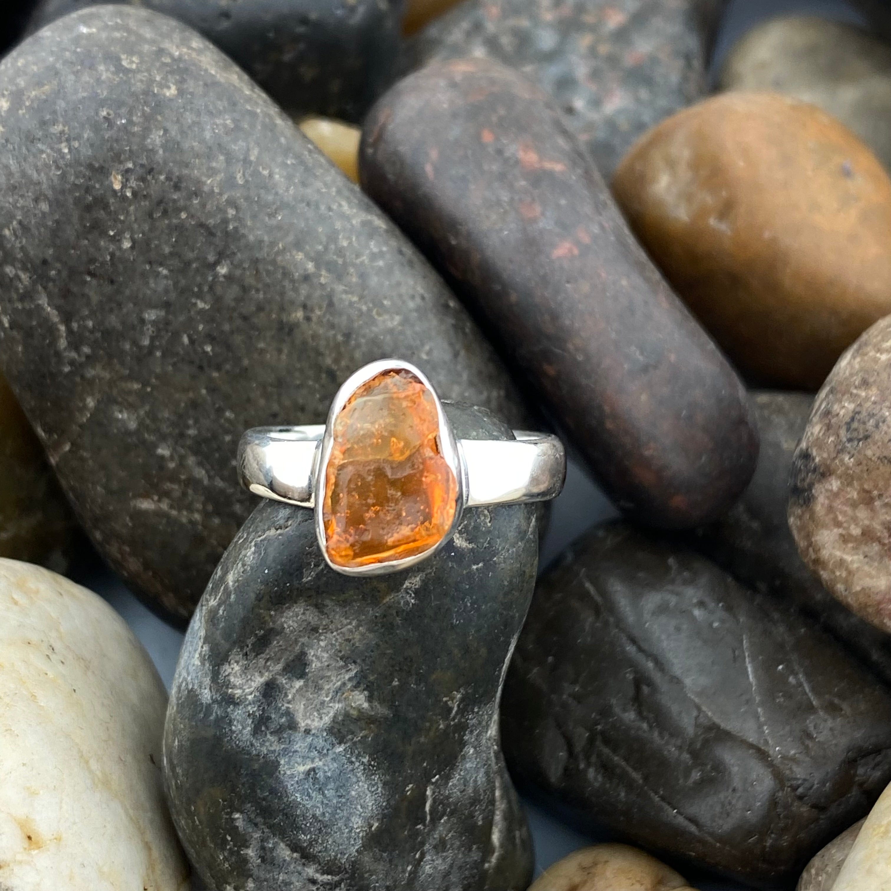 Raw store fire opal ring 925 ss size 6.5