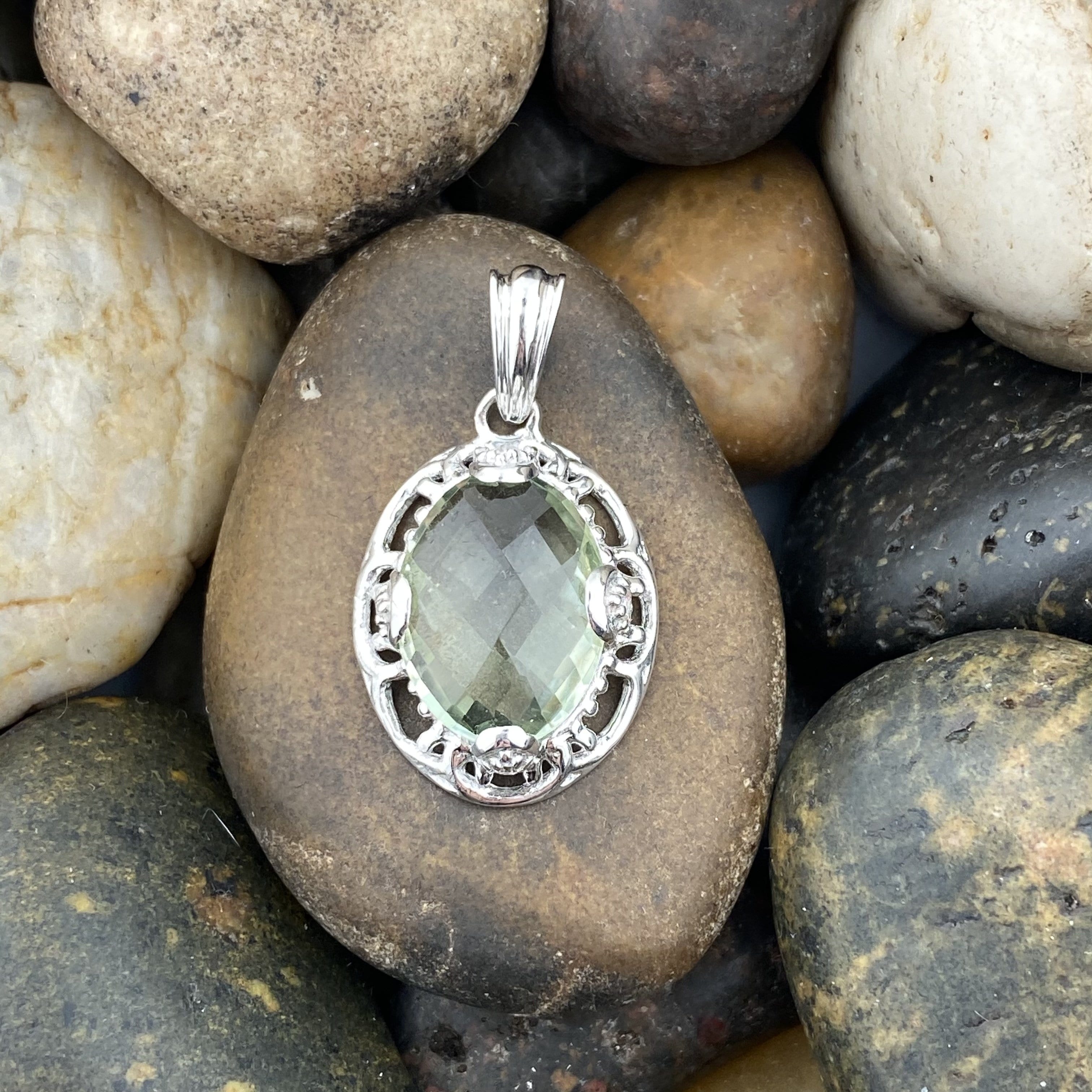 Rough Green Amethyst, Labradorite Pendant 1 3/4