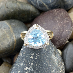 14K Gold Vermeil Finish Blue Topaz and White Topaz ring set in 925 Sterling Silver