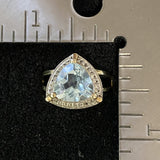 14K Gold Vermeil Finish Blue Topaz and White Topaz ring set in 925 Sterling Silver